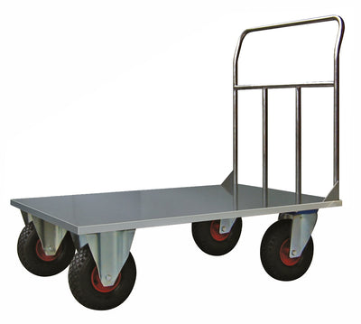 Pianale maxi mm 1200x800 in acciaio inox con ruote pneumatiche girevoli con freno