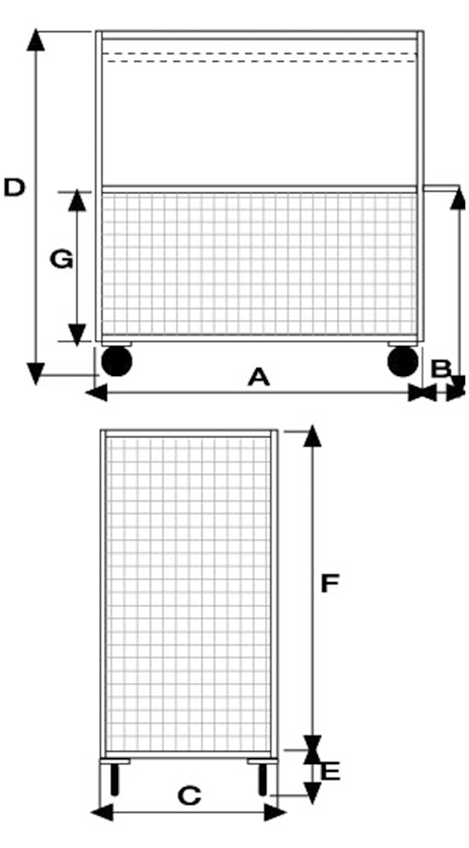 Pianale verniciato a 4 sponde di cui una ribaltabile 4 ruote antiforatura 2 fisse 2 girevoli con freno