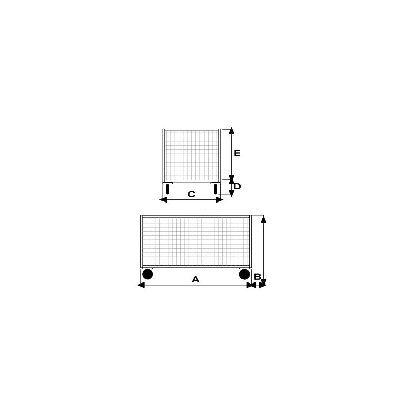 Pianale a 4 sponde in rete verniciato con ruote pneumatiche, 2 con freno