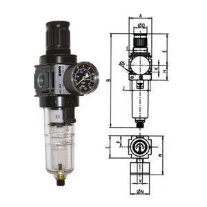 Gruppi filtro-riduttore per aria compressa variobloc con svuotamento manuale- bicchiere in policarbonato trasparente - 3463gzp 3/8