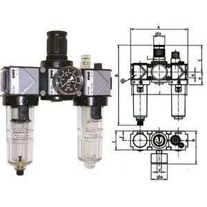 Gruppi filtro-riduttore-lubrificatore variobloc con svuotamento manuale - bicchieri in policarbonato trasparente - 3464gcp 3/8