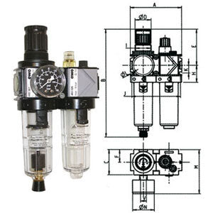 Gruppi filtro-riduttore-lubrificatore variobloc con svuotamento automatico - bicchieri in policarbonato trasparente - 3464gfpa 3/4