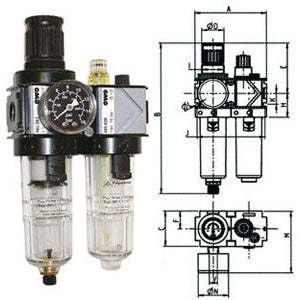 Gruppi filtro-riduttore-lubrificatore variobloc con svuotamento manuale - bicchieri in policarbonato trasparente - 3464gfp 1/4
