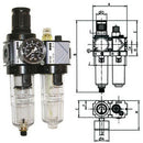 Gruppi filtro-riduttore-lubrificatore variobloc con svuotamento manuale - bicchieri in policarbonato trasparente - 3464gfp 3/8