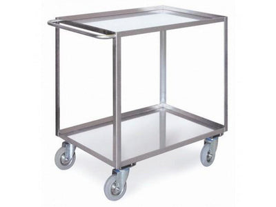 Carrello a 2 piani con bordo di contenimento in acciaio inox lamiera 15/10
