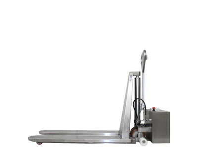 Transpallet manuale a pantografo con sollevamento elettrico in acciaio inox aisi 304
