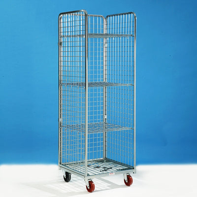 Rollcontainer espositore 600x600x1800h maglia 50x50 con 3 pareti ruote ø106x40 in pp 2 fisse + 2 girevoli