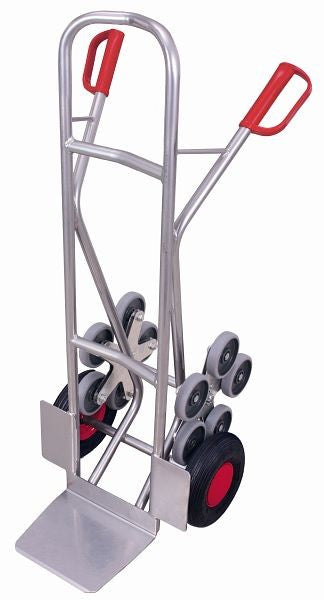 Carrello per scale in alluminio variofit con 2 stelle per ruote a cinque bracci, carico 200 kg, dimensioni benna: 300 x 260 mm (l / p) pneumatici, ap-1301