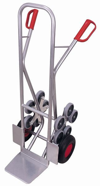 Carrello porta scale in alluminio variofit con 2 stelle con ruote a cinque bracci, portata 200 kg, dimensioni benna: 300 x 250 mm (l / p) pneumatici, ap-710.207