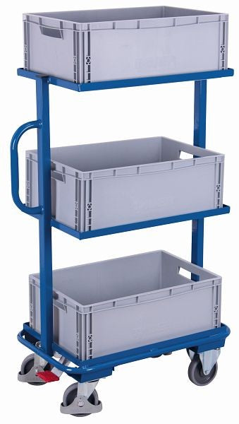 Carrello portaoggetti variofit con 3 scatole di plastica, dimensioni esterne: 818 x 455 x 1.330 mm (l / p / a), capacità di carico 200 kg pneumatici in gomma termoplatica, sw-400.804