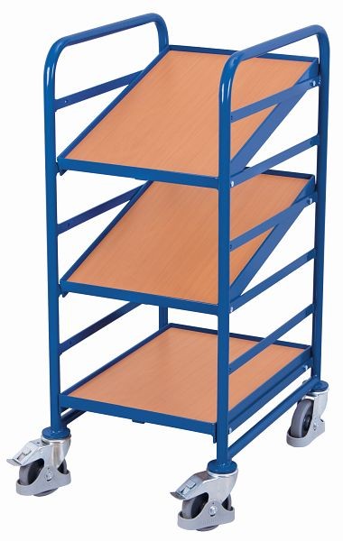 Variofit euro box trolley con 3 ripiani in legno, portata 200 kg pneumatici in gomma termoplatica, sw-610.101