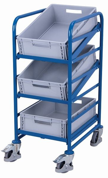 Variofit euro box trolley con 3 scatole di plastica, portata 200 kg pneumatici in gomma termoplatica, sw-610.102