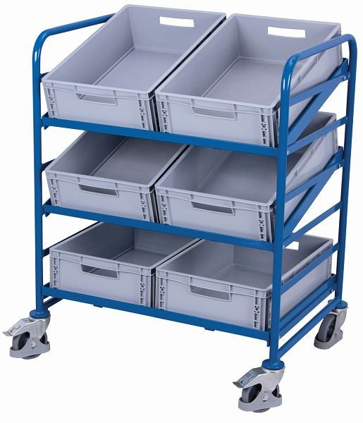 Variofit euro box trolley con 6 scatole di plastica, capacità di carico 200 kg pneumatici in gomma termoplatica, sw-610.202