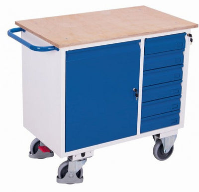 Carrello Da Officina Variofit Con 6 Cassetti Capacità Di Carico 400 Kg Pneumatici In Gomma Termoplat